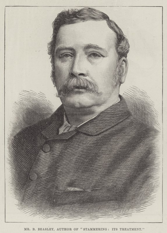 Pan B. Beasley, autor książki „Jąkanie, jej leczenie” (rycina) autorstwa English School