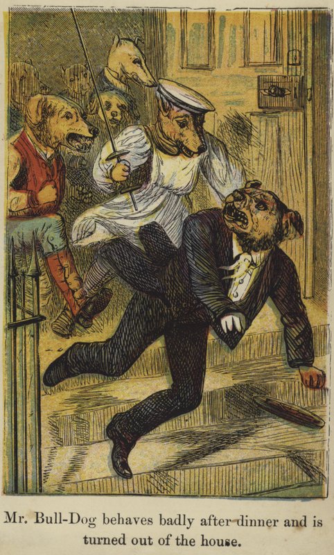 Pan Bull-Dog źle się zachowuje po obiedzie i zostaje wyrzucony z domu autorstwa English School