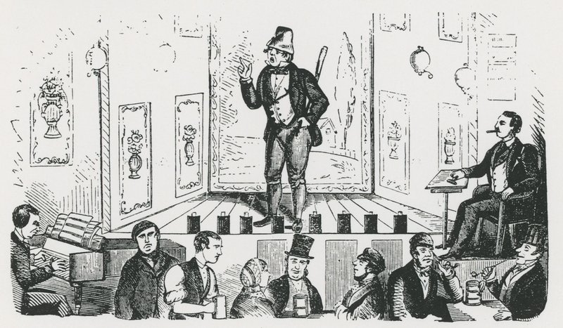 Mr C George, irlandzki piosenkarz, występujący w Borough Music Hall, Union Street, Southwark autorstwa English School