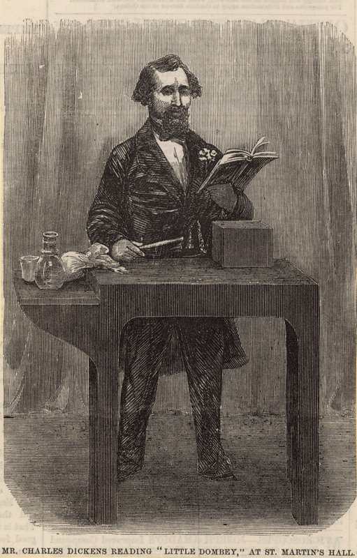 Pan Charles Dickens czyta Little Dombey w St Martins Hall autorstwa English School