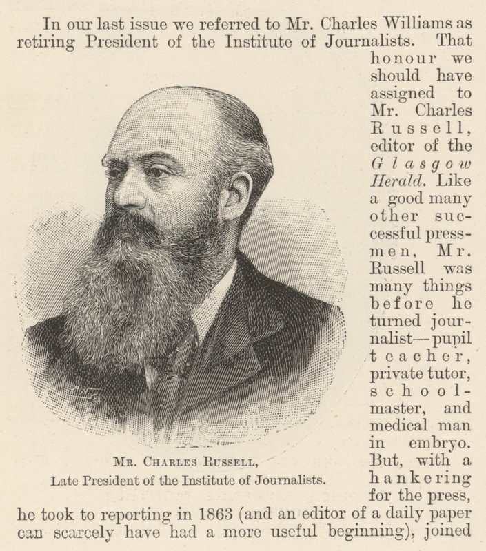 Pan Charles Russell, zmarły prezes Instytutu Dziennikarzy (grafika) autorstwa English School