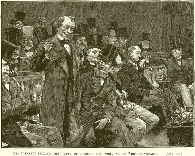Pan Disraeli opowiada Izbie Gmin swoją historię o wytrawnym szampanie autorstwa English School