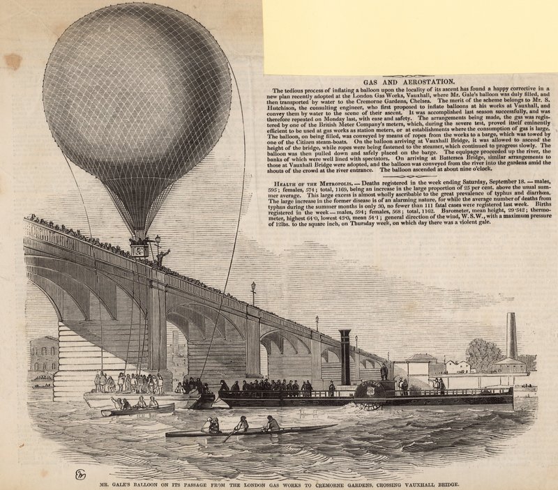 Balon Mr Gales podczas przechodzenia z londyńskiej gazowni do Cremorne Gardens autorstwa English School