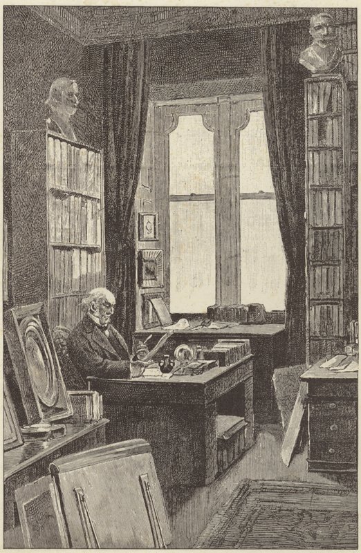 Pan Gladstone w swojej bibliotece w zamku Hawarden autorstwa English School