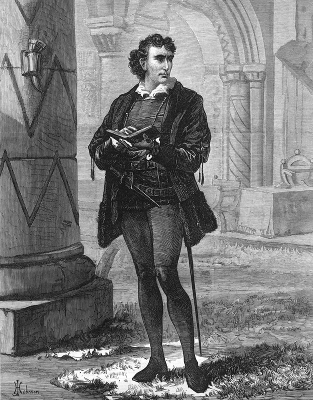Pan Henry Irving jako Hamlet w teatrze Lyceum autorstwa English School