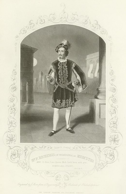 Pan P Richings (z Filadelfii) jako Mercutio, Romeo i Julia, Akt I, Scena IV autorstwa English School