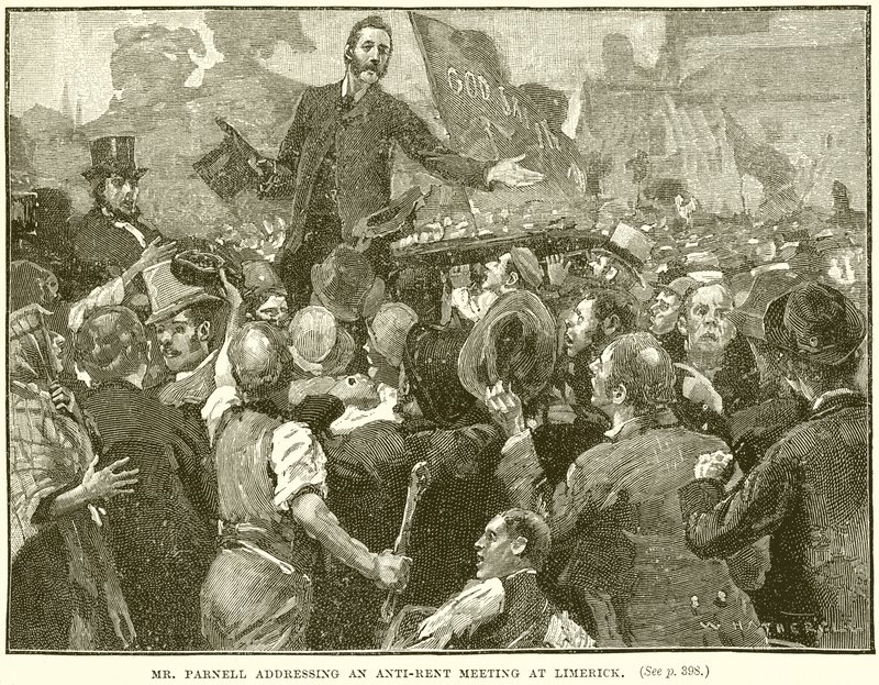 Pan Parnell przemawia na spotkaniu antyczynszowym w Limerick autorstwa English School