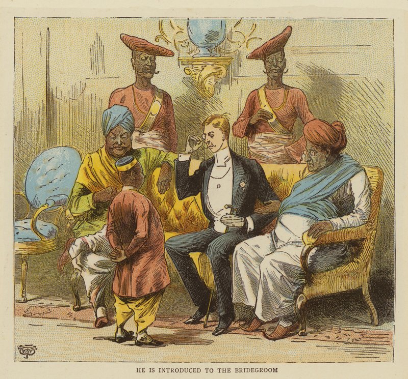Przyjęcie weselne pana Row Bahawdur Ramchunder Gopaldas (kolorowa litografia) autorstwa English School
