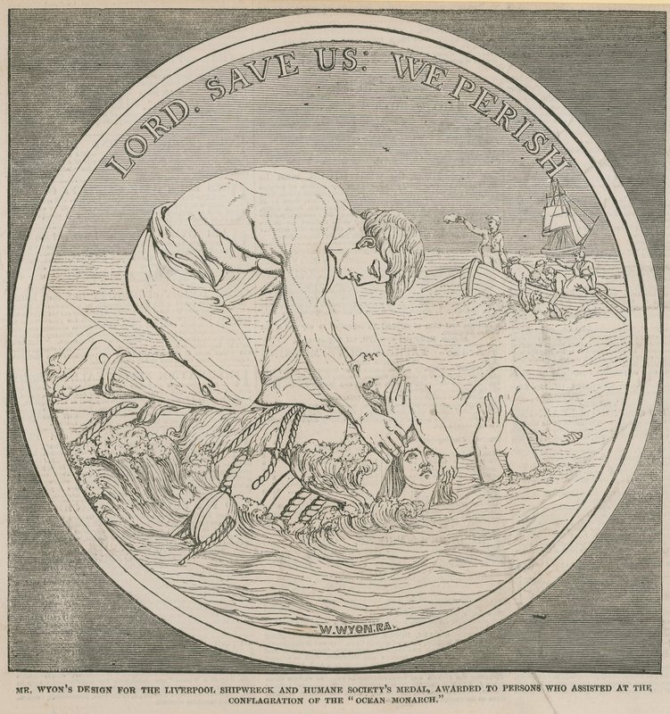 Projekt pana Lyonsa na Medal Liverpool Shipwreck and Humane Societies Medal autorstwa English School