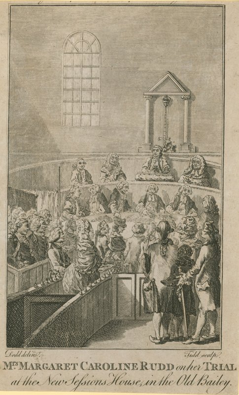 Pani Margaret Caroline Rudd na swoim procesie w nowym Domu Sesji w Old Bailey autorstwa English School