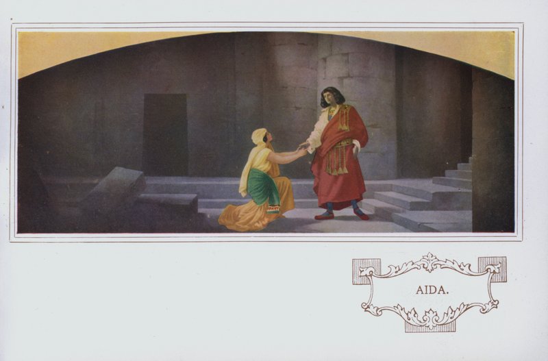 Murale w restauracji Peter Robinson: Aida (kolorowa litografia) autorstwa English School