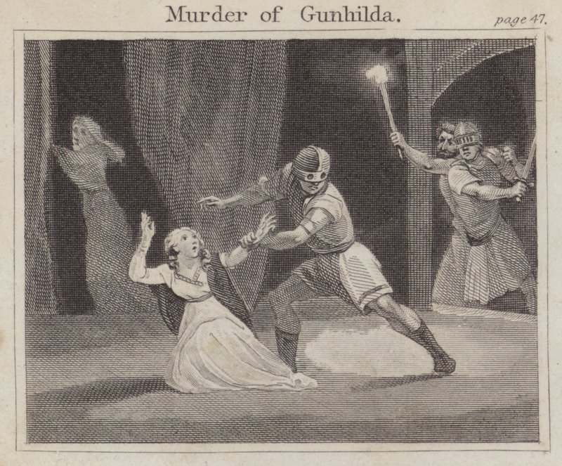 Morderstwo Gunhildy (grawerowanie) autorstwa English School