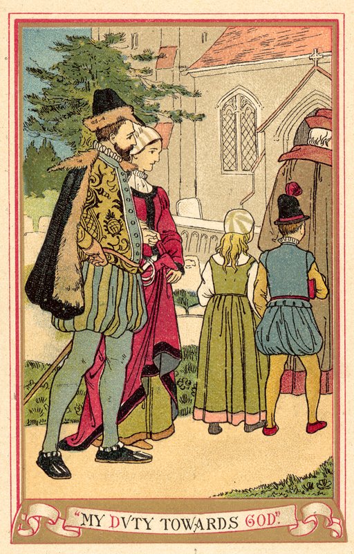 Mój obowiązek wobec Boga (kolorowa litografia) autorstwa English School