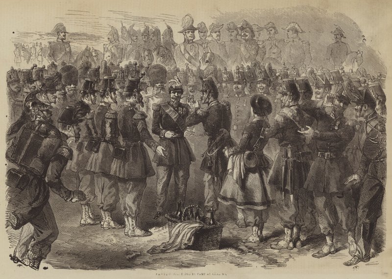 Napoleon III w obozie w Chalons (grafika) autorstwa English School