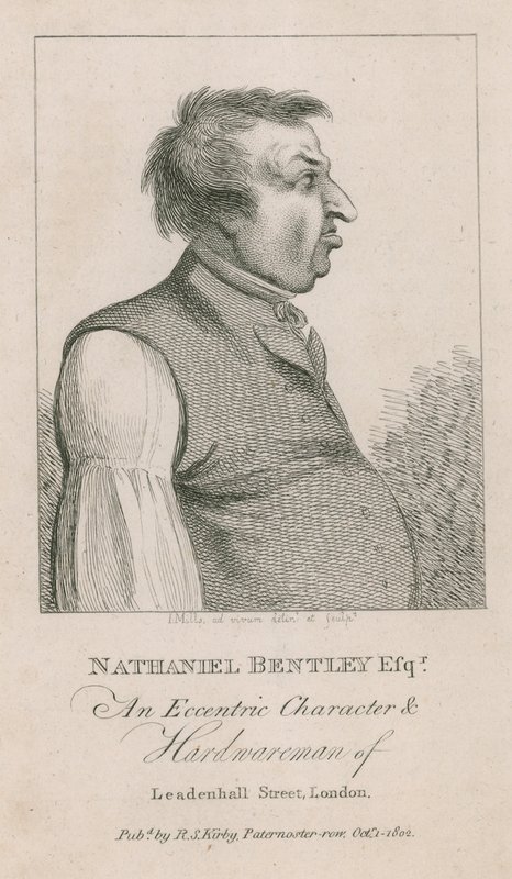 Nathaniel Bentley Esq, ekscentryczna postać i producent sprzętu przy Leadenhall Street w Londynie autorstwa English School