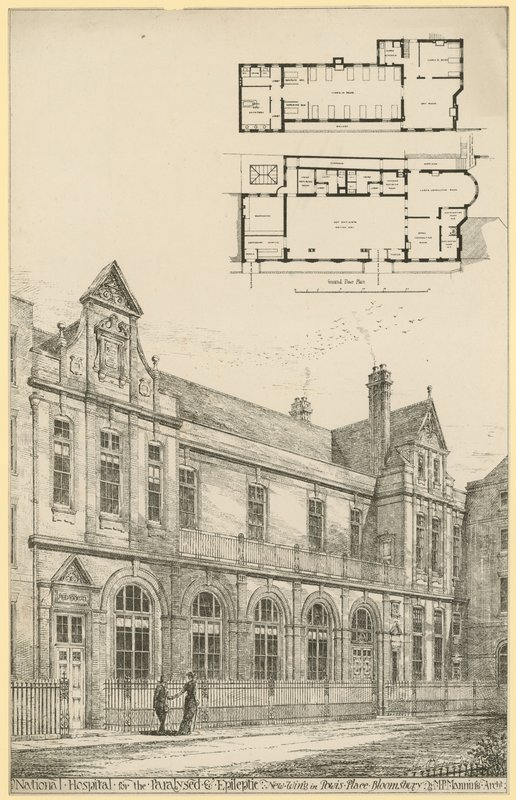 Narodowy Szpital Sparaliżowanych i Padaczkowych: nowe skrzydło na Powis Place, Bloomsbury autorstwa English School