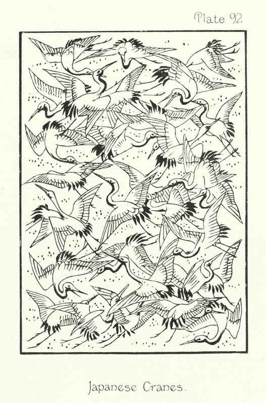 Natura w ornamentyce: Japońskie żurawie (litho) autorstwa English School
