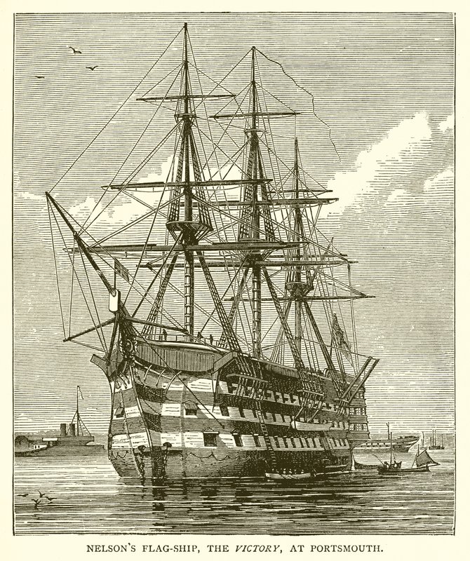 Statek flagowy Nelsona „Zwycięstwo” w Portsmouth autorstwa English School