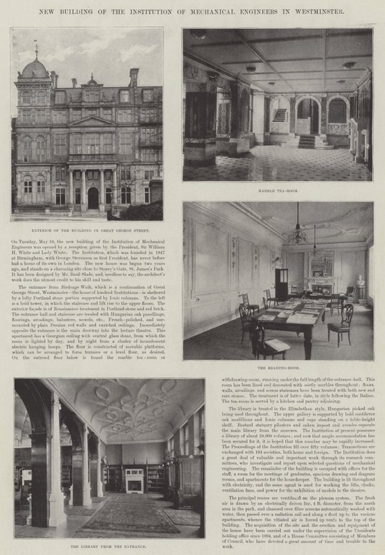 Nowy budynek Instytutu Inżynierów Mechaników w Westminster (rycina) autorstwa English School