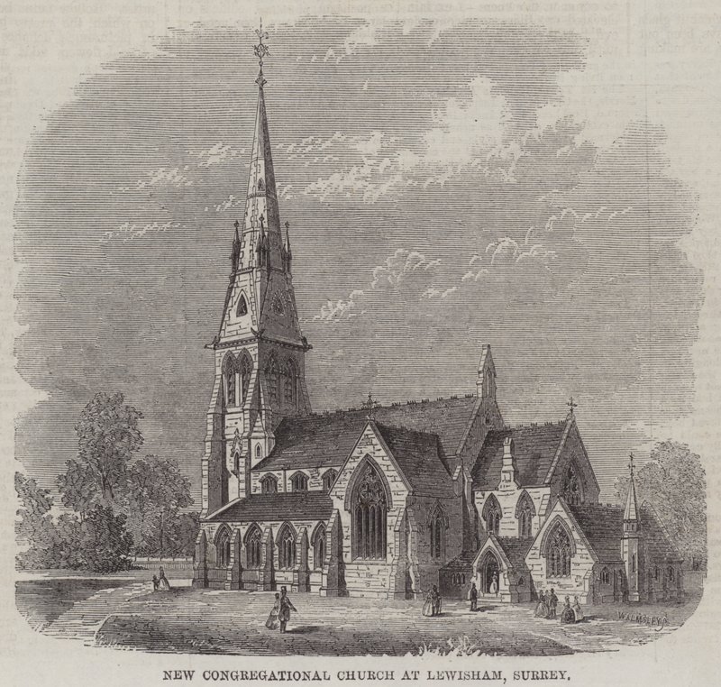 Nowy kościół kongregacyjny w Lewisham, Surrey (ryty) autorstwa English School