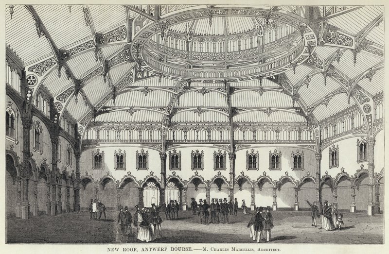 Nowy dach, Antwerp Bourse (grawerowanie) autorstwa English School