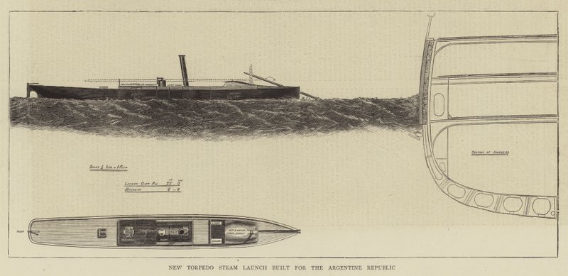 Nowa torpeda Steam Launch zbudowana dla Republiki Argentyńskiej (grawerowanie) autorstwa English School