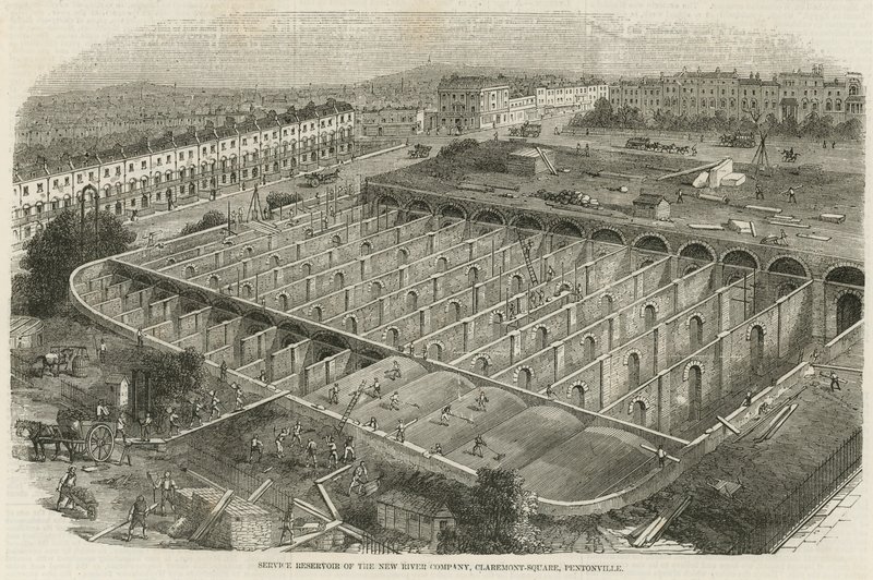 Nowy zbiornik New River Company, Claremont Square, Pentonville autorstwa English School