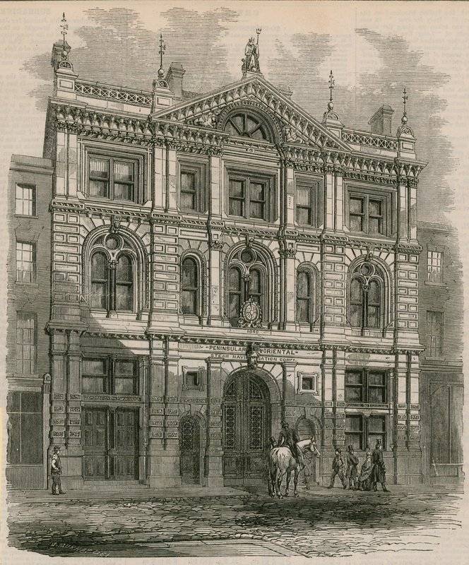 Nowo wzniesione biura firmy Peninsular and Oriental Steam Navigation Company, Leadenhall Street, Londyn autorstwa English School