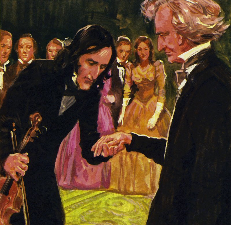Nicolo Paganini pokornie ucałował rękę po zagraniu Berliozsa Harolda we Włoszech autorstwa English School