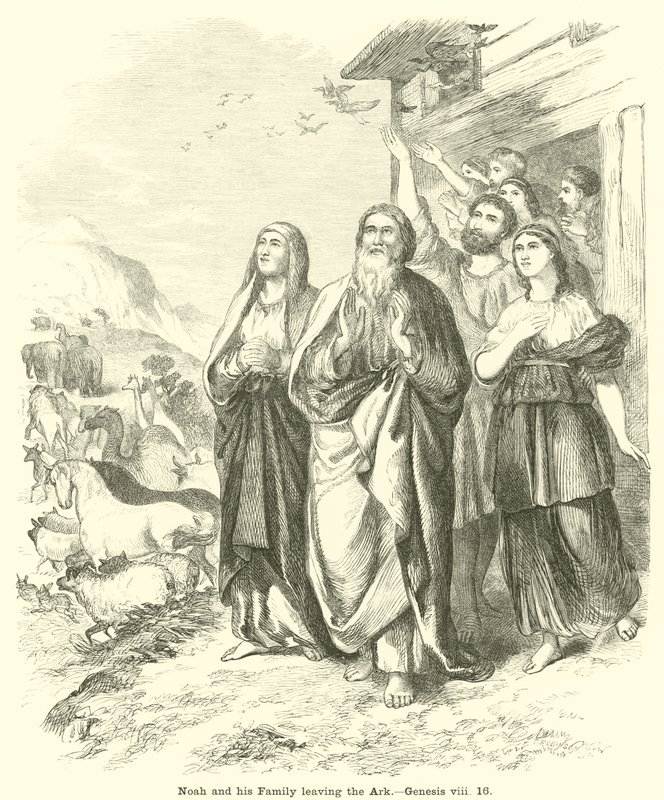 Noe i jego Rodzina opuszczają Arkę, Genesis, viii, 16 autorstwa English School