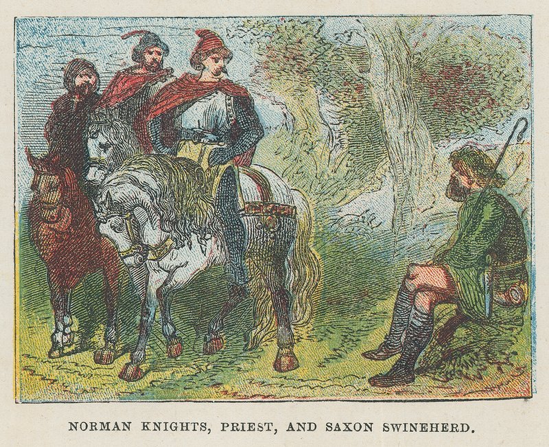 Normański rycerz, ksiądz i saksoński świniopas autorstwa English School