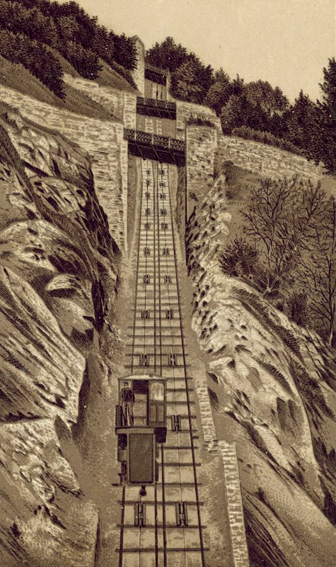 North Devon: Cliff Railway, Lynmouth to Lynton (litho) autorstwa English School