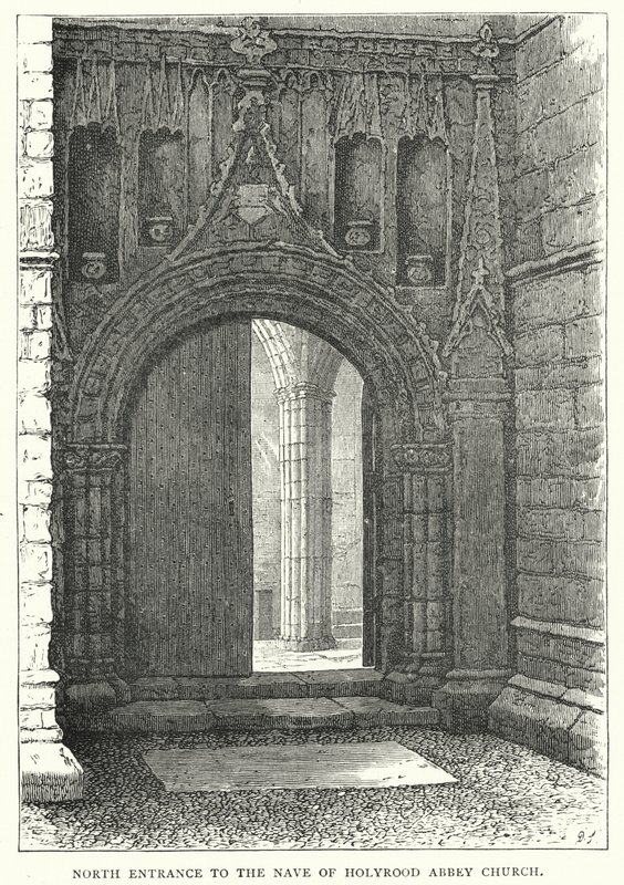 Północne wejście do nawy kościoła opactwa Holyrood (rycina) autorstwa English School