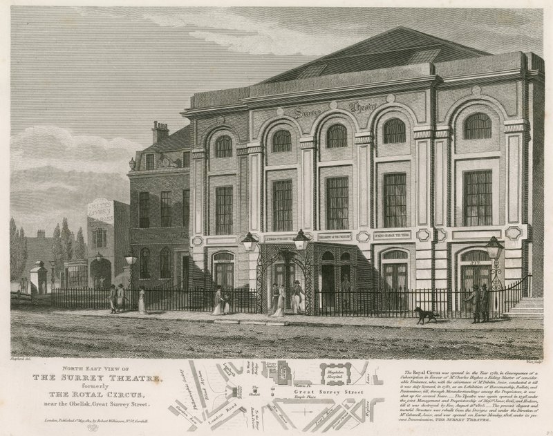 Północno-wschodni widok na Surrey Theatre, Blackfriars Road, Londyn autorstwa English School