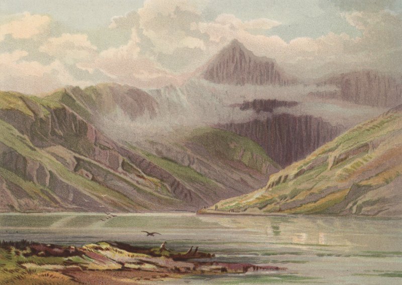 Północna Walia, Snowdon z Llyn Llydaw (kolor lito) autorstwa English School