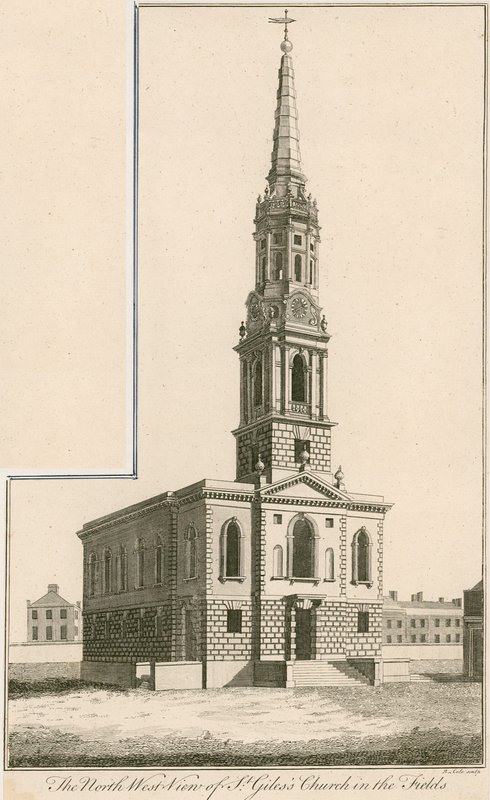 Północno-zachodni widok na kościół St Giles na polach, Londyn autorstwa English School