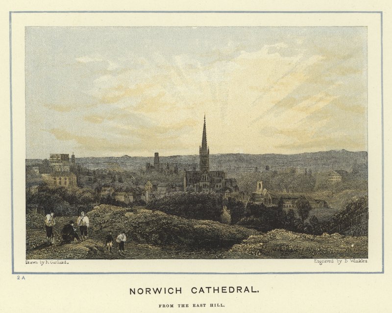 Katedra w Norwich, ze wschodniego wzgórza autorstwa English School