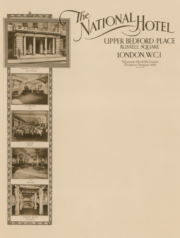 Notatnik z The National Hotel, Upper Bedford Place, Russell Square autorstwa English School