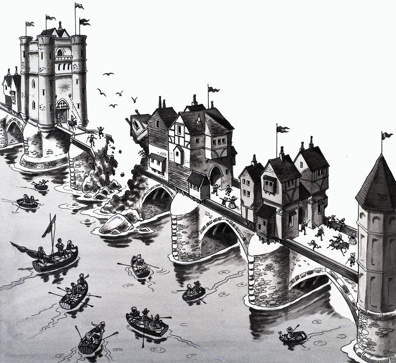 Ilustracja do rymowanki: London Bridge upada autorstwa English School