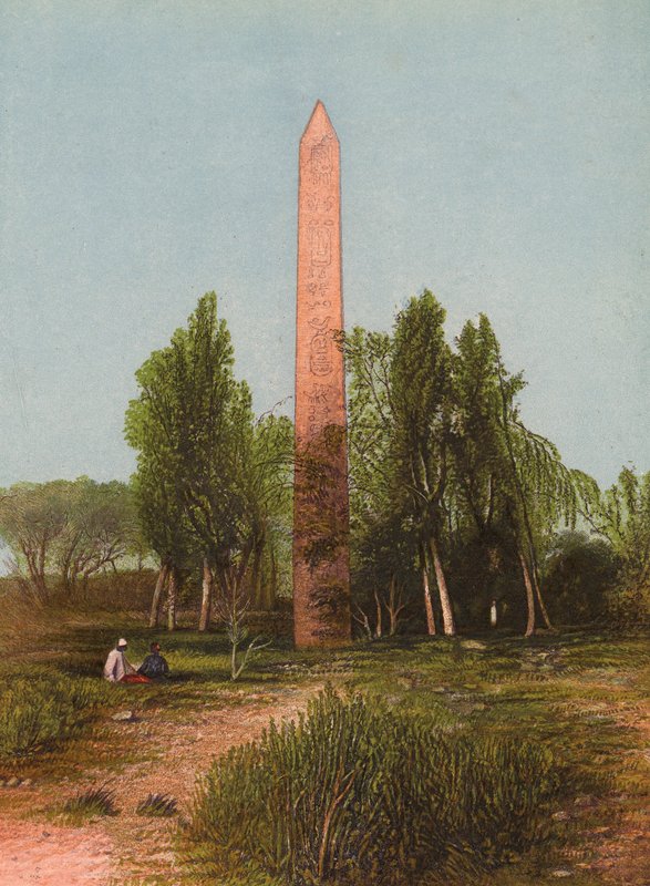 Obelisk w Heliopolis, On, Aven lub Bethshemesh, Genesis XLI, 45_Jer XLIII,13_Eze XXX17 (kolorowa litografia) autorstwa English School