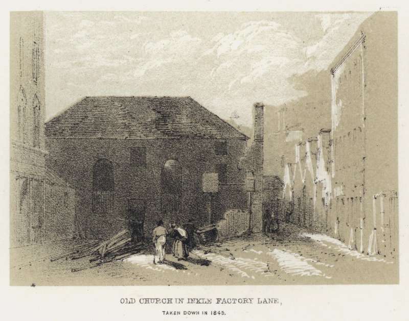 Stary kościół przy Inkle Factory Lane, rozebrany w 1845 r. (rycina) autorstwa English School