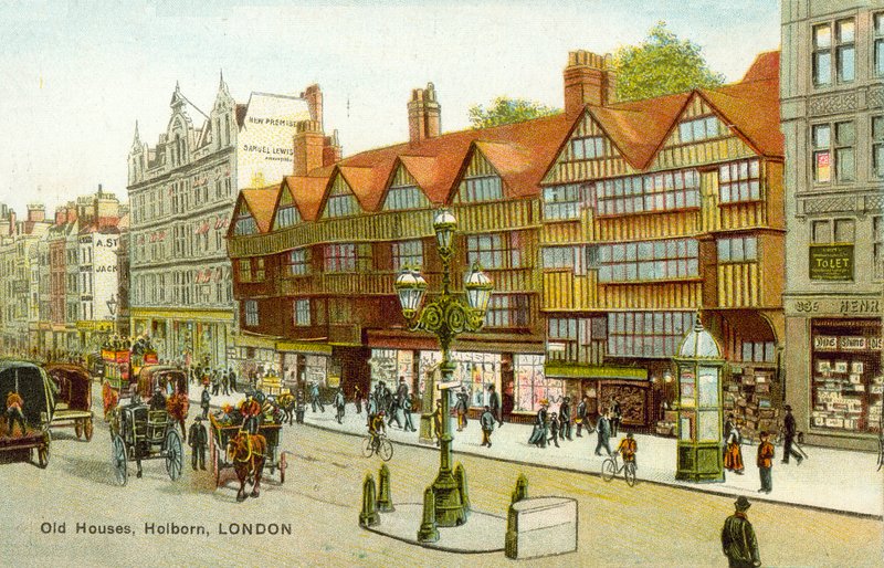 Old House, Holborn, Londyn (kolor lito) autorstwa English School