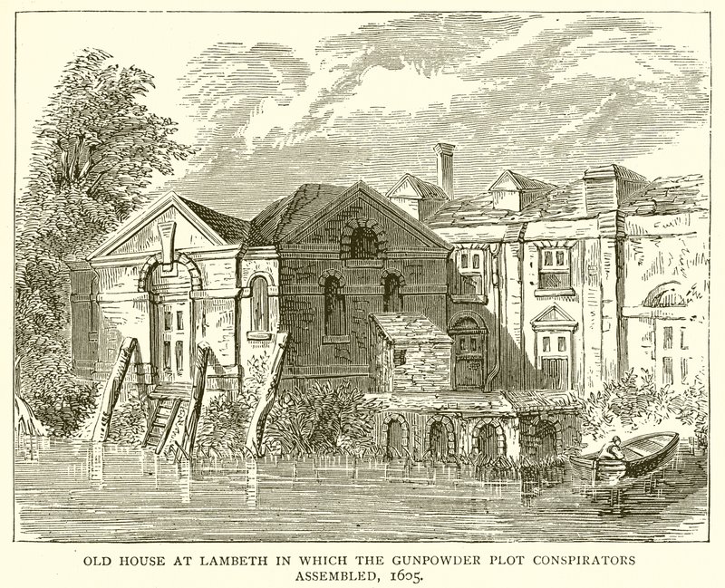 Stary dom w Lambeth, w którym zgromadzili się konspiratorzy spisku prochowego, 1605 autorstwa English School