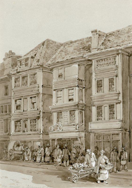 Stare domy przy ulicy Aldersgate (wc na papierze) autorstwa English School