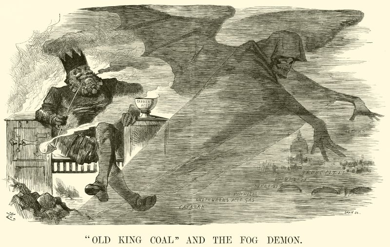 „Stary Król Węgiel” i Demon Mgły (rycina) autorstwa English School