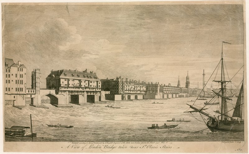 Old London Bridge, z okolic St. Olaves Stairs autorstwa English School