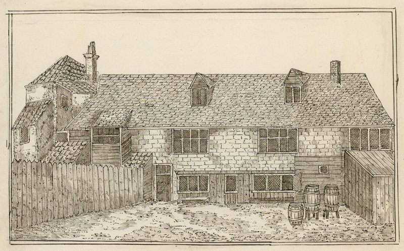 Stary Pied Bull, Islington (tył) (atrament na papierze) autorstwa English School