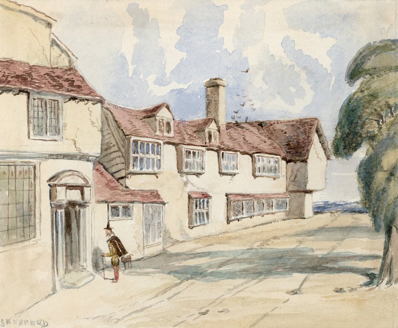 Old Pied Bull, Islington (tył) (wc na papierze) autorstwa English School