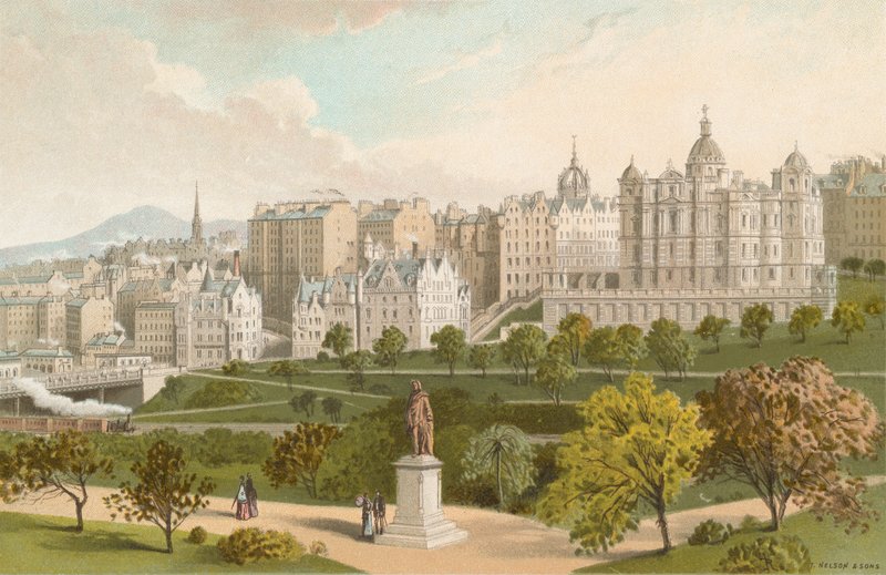 Stare Miasto w Edynburgu z Princes Street Gardens autorstwa English School