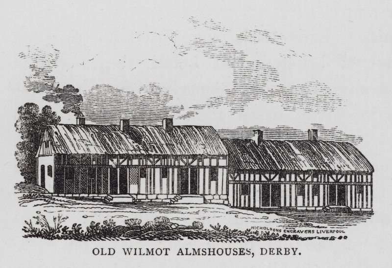 Old Wilmot Almshouse, Derby (grawerowanie) autorstwa English School